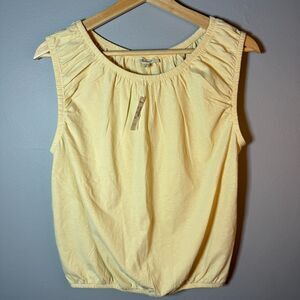 Madewell Size S Yellow Bubble Tee Sleeveless Ruched Smocked Linen Cotton Top